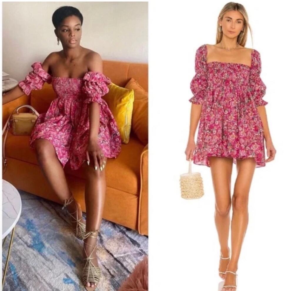 Misa Los Angeles Zadie Pink Smocked Floral Mini Dress Size X Small